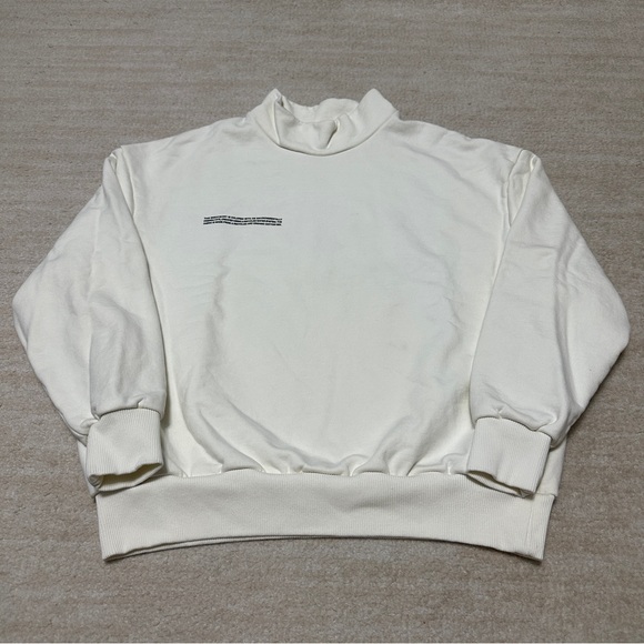 Pangaia Sand Beige Mock Neck Long Sleeve Sweatshirt Size Large Cotton - Picture 1 of 12